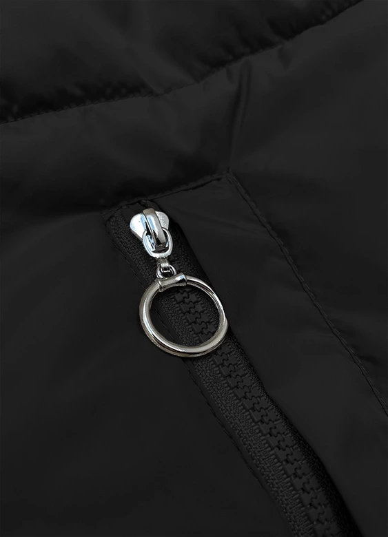 Dwustronna krótka kurtka damska z kapturem czarny-ciemny beżowy (16M2155-84)