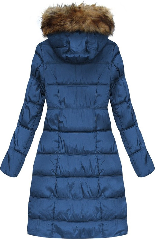 PIKOWANA KURTKA DAMSKA ZIMOWA Z KAPTUREM CIEMNONIEBIESKA (W701)