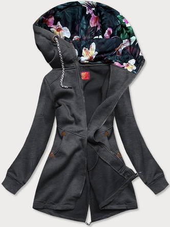 Długa damska bluza z kapturem grafitowa (amg705)