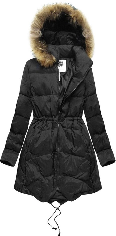ZIMOWA PIKOWANA KURTKA DAMSKA Z KAPTUREM CZARNA (Y6202)