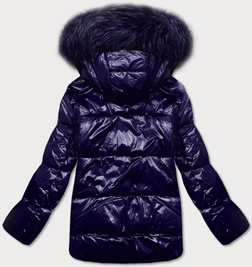 Lakierowana pikowana kurtka damska granatowa (7697)