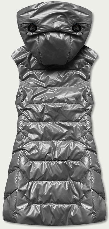 Błyszcząca kamizelka damska z kapturem szara (b8019-70)