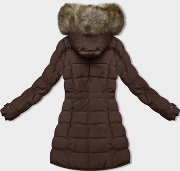 Zimowa kurtka damska z futrzaną podszewką brązowa (LHD-23063)