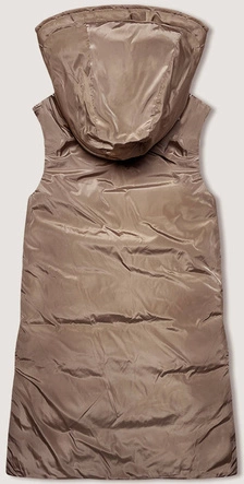 DŁUGA KAMIZELKA DAMSKA BEŻOWO- BRĄZOWA (V772G)