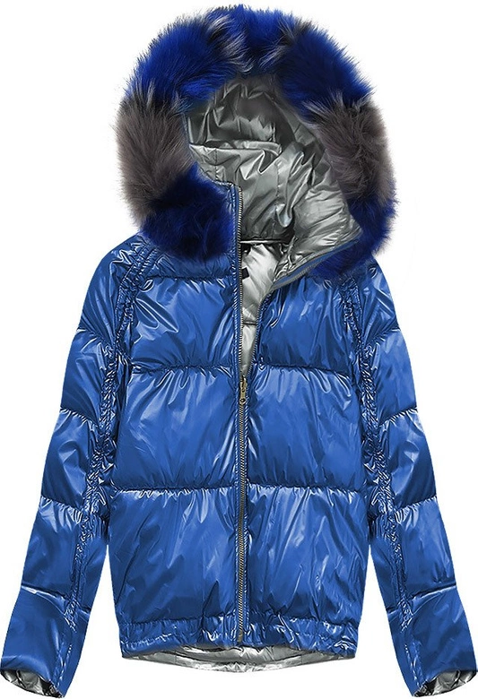 DWUSTRONNA ZIMOWA KURTKA DAMSKA NIEBIESKA (X921X)