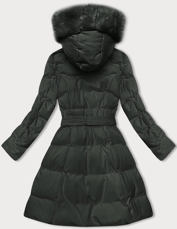 Zimowa kurtka damska z ozdobnym futrem army (5M3158-136)