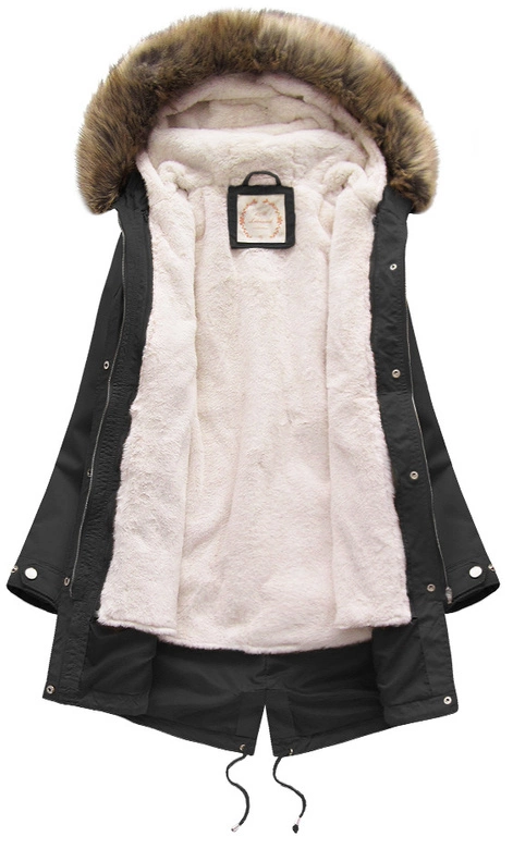 Zimowa damska parka z podpinką i kapturem czarna (7626BIG)