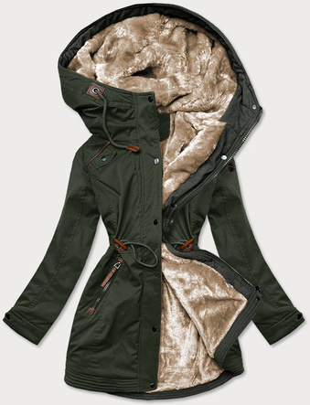 ZIMOWA PARKA DAMSKA Z WSTAWKAMI Z EKOSKÓRY ARMY (M-21A93)