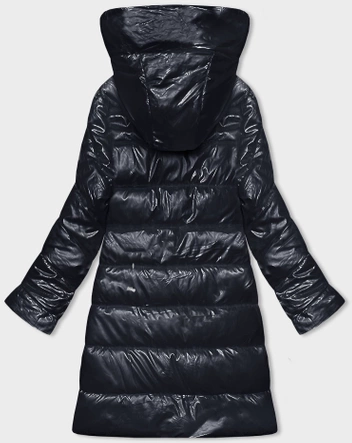 Metaliczna dopasowana zimowa kurtka damska Rosse Line granatowa (7227)