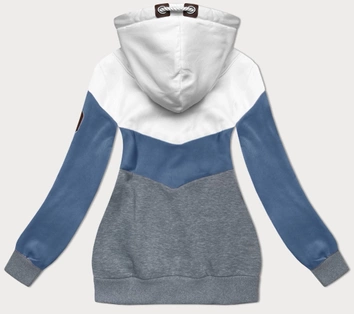 Trójkolorowa gruba bluza damska biały-niebieski-szary (2303)