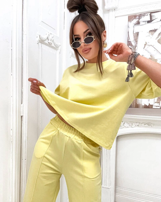 Bawełniany komplet oversize żółty (82188)