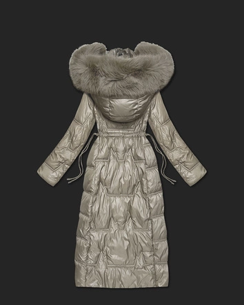 Długa pikowana damska kurtka zimowa beżowa (T2-2221#-62)