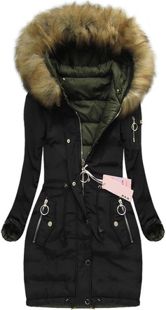 DWUSTRONNA KURTKA DAMSKA ZIMOWA Z KAPTUREM CZARNA (W707)