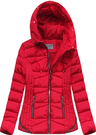 PIKOWANA KURTKA Z KAPTUREM CZERWONA (B2631)