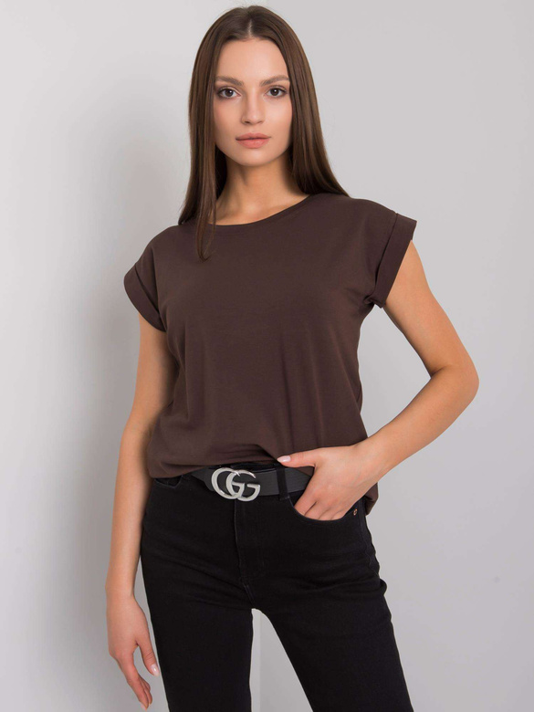 Bawełniany t-shirt z podwijanymi rękawkami Feel Good ciemny brązowy (4833.24P)