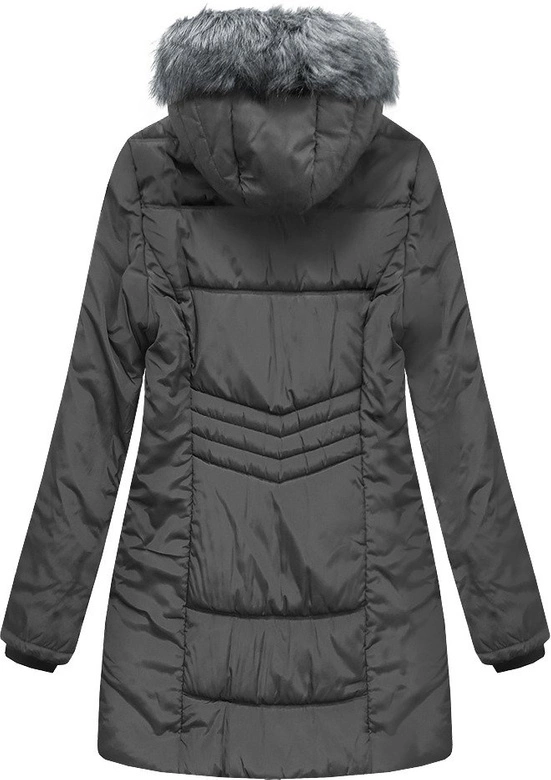 DŁUŻSZA PIKOWANA KURTKA Z KAPTUREM CIEMNOSZARA (B2625-30)