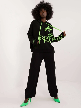 Zestaw 2-częściowy sweter z kapturem i szerokie spodnie czarny/zielony (1469)