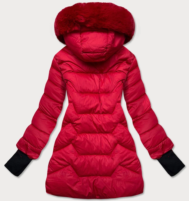 PIKOWANA KURTKA ZIMOWA Z KAPTUREM CZERWONA (B2719-4)