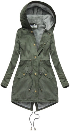 BAWEŁNIANA PARKA DAMSKA ZIMOWA Z FUTREM KHAKI-SZARA (K720)