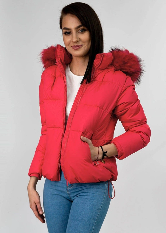 Zimowa krótka pikowana kurtka damska czerwona (7694)