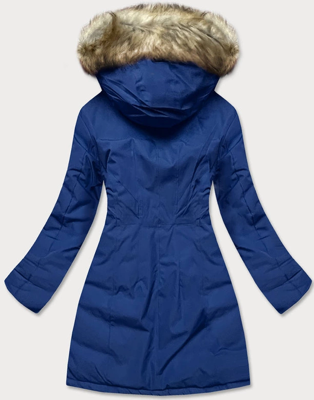 Zimowa kurtka damska z kapturem granatowa (j9-065)