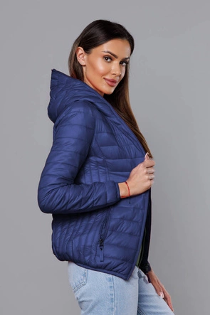 Pikowana kurtka damska z kapturem ciemna niebieska (B0123-72)