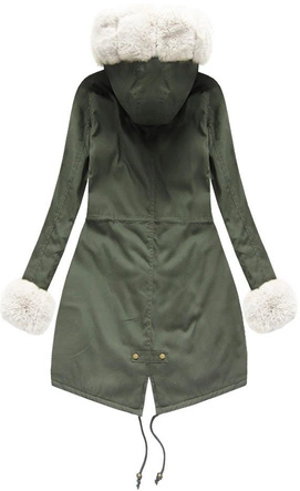 BAWEŁNIANA PARKA Z FUTREM KHAKI-BIAŁA (6128)