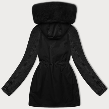 Parka damska z jeansowymi rękawami Way Mode czarny-czarny (WD202301)