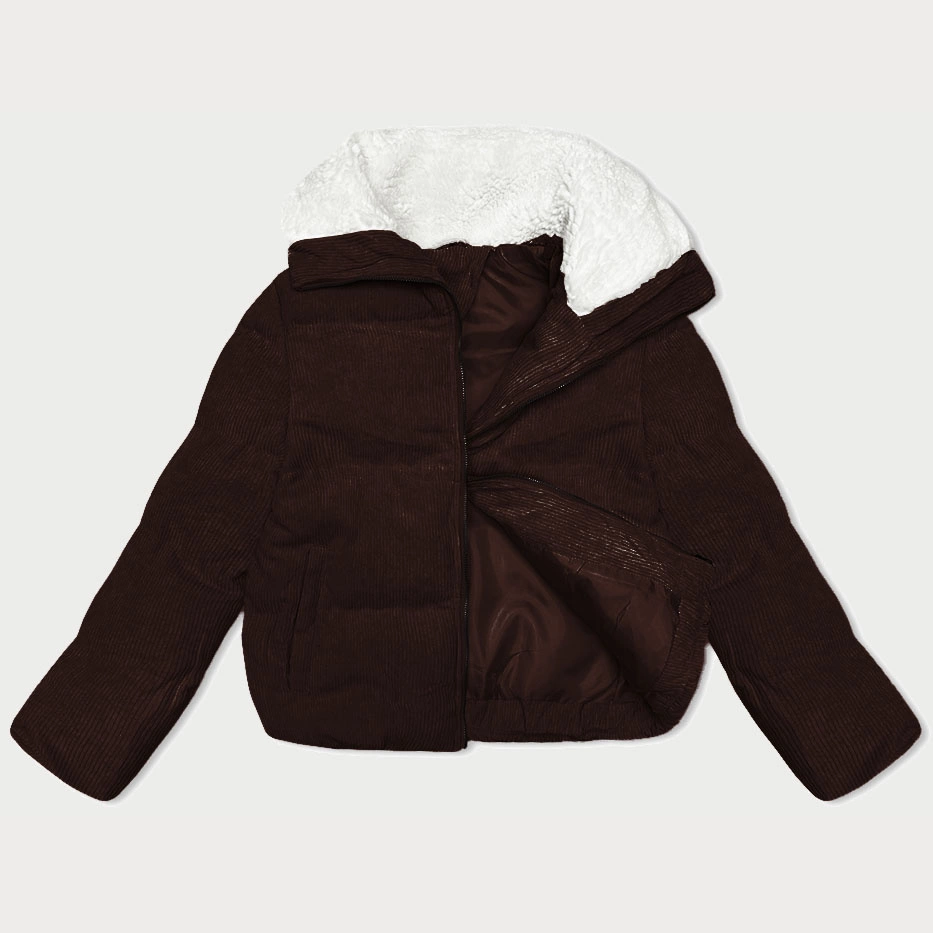 Sztruksowa kurtka damska z wysoką stójką J Style czekoladowa (5M3230-158)