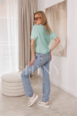 Luźny sweter damski z krótkim rękawem neonowy różowy (760ART)