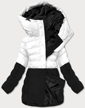 ZIMOWA KURTKA DAMSKA PUCHOWA BIAŁO-CZARNA (B2379)