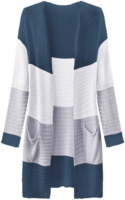 AŻUROWY KARDIGAN Z KIESZENIAMI NIEBIESKO-BIAŁY (221ART)