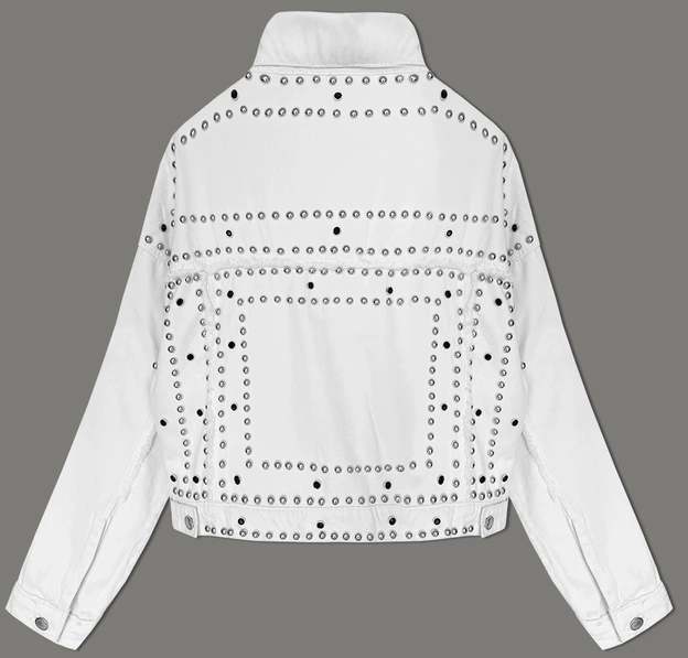 Damska kurtka jeansowa z dżetami biała (M7010)