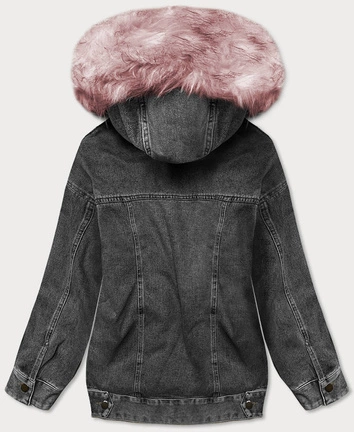 DAMSKA KURTKA JEANSOWA Z FUTRZANĄ PODPINKĄ CZARNO-RÓŻOWA (BR9588-1081)