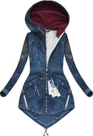 BLUZA Z HAFTAMI I KAPTUREM NIEBIESKA 2 (MODEL3)