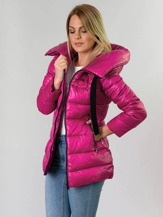 ZIMOWA PIKOWANA KURTKA DAMSKA Z KAPTUREM AMARANTOWA (7698)