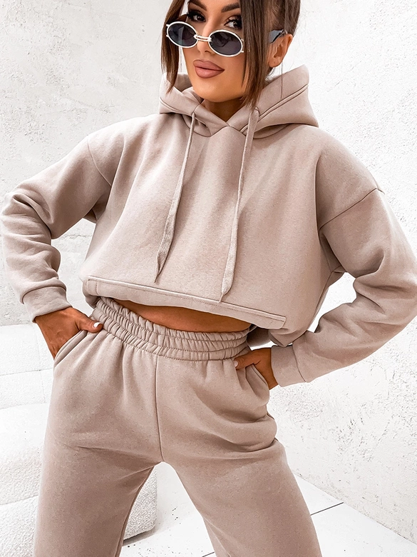 Bawełniany gruby dres damski beżowy (82143)