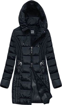 DŁUŻSZA DAMSKA KURTKA Z KAPTUREM GRANATOWA (B2620-30)