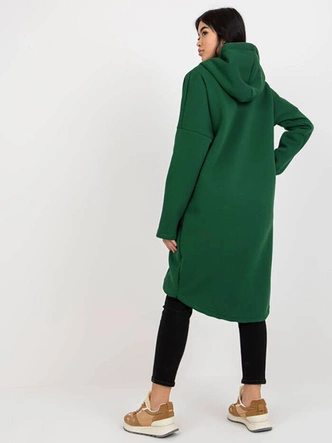 Długa gruba bluza damska z kapturem Rue Paris ciemny zielony (4858)