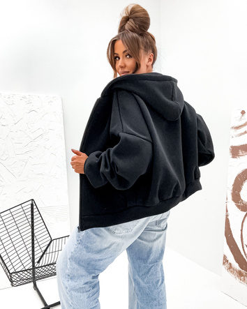 Ciepła bluza oversize z kapturem czarna (821112)
