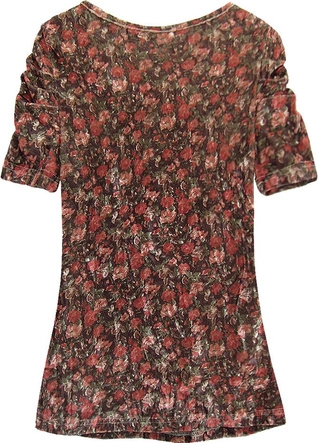 WELUROWA BLUZKA W KWIATY BRĄZOWO-CZERWONA (3682/2)