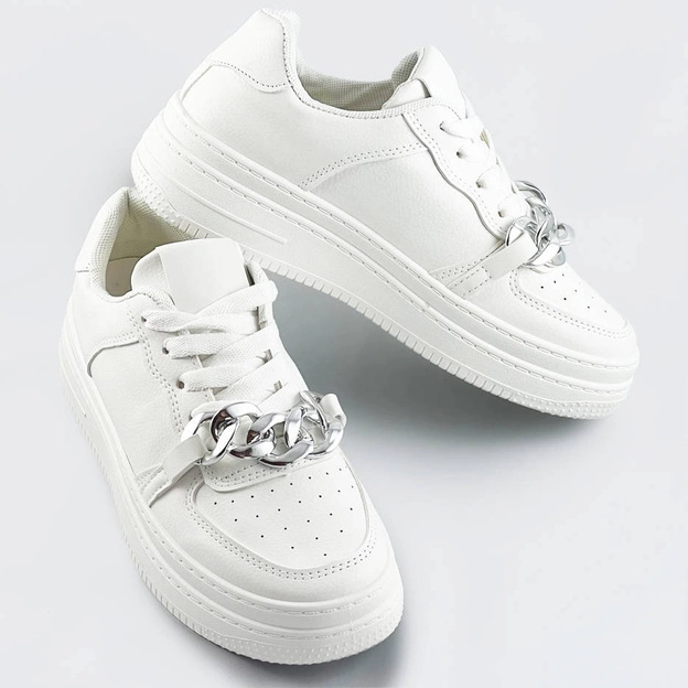 Sportowe buty z łańcuchem damskie białe (b-545)
