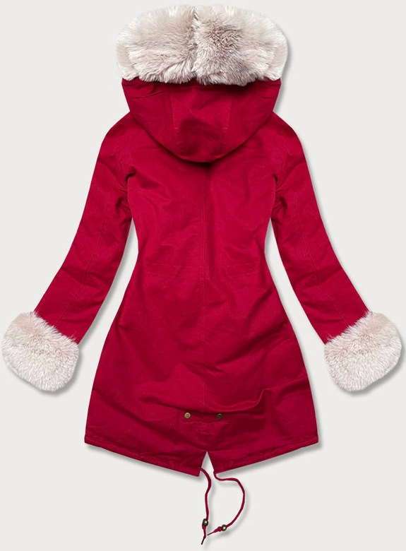 ZIMOWA DAMSKA PARKA Z FUTERKIEM CZERWONA (K925)