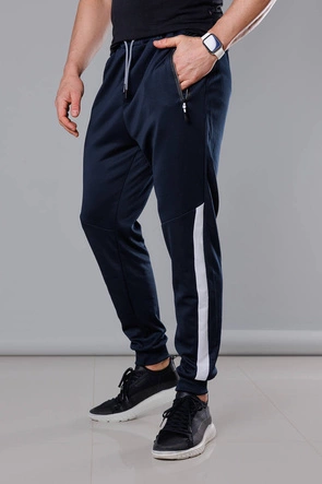 Męskie spodnie dresowe z wstawkami granat-biały (8K172)