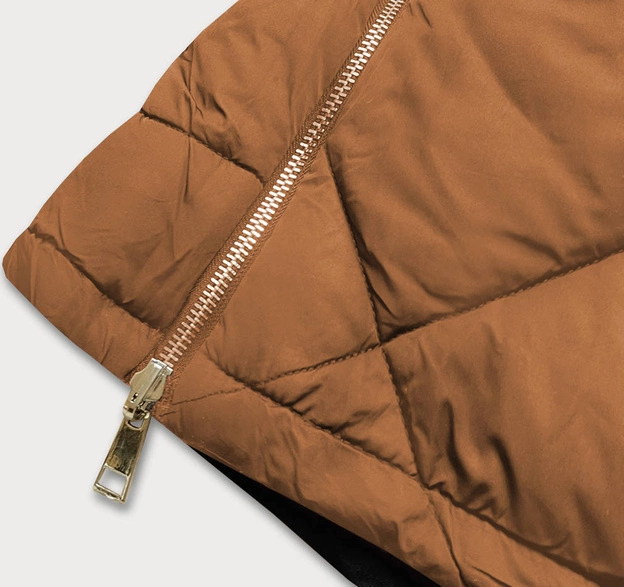 Dwustronna kurtka damska zimowa czarna-karmel (m-210a5)