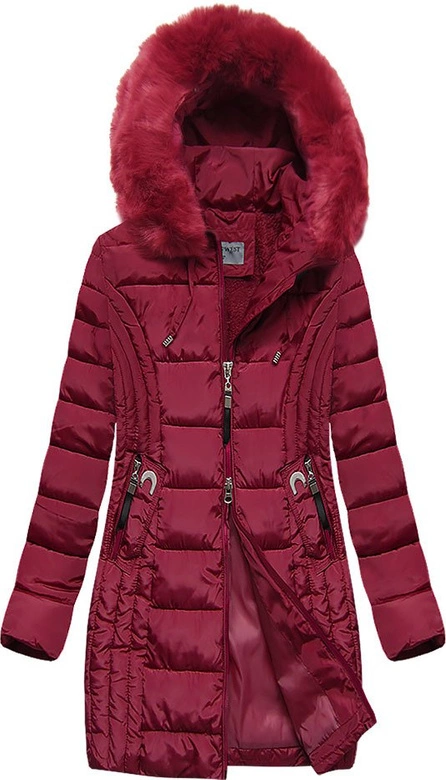 DŁUŻSZA DAMSKA KURTKA Z KAPTUREM BORDOWA (B2620-30)