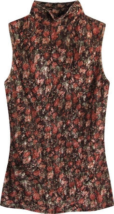 WELUROWY GOLF W KWIATKI BRĄZOWO-CZERWONY (3684/7)