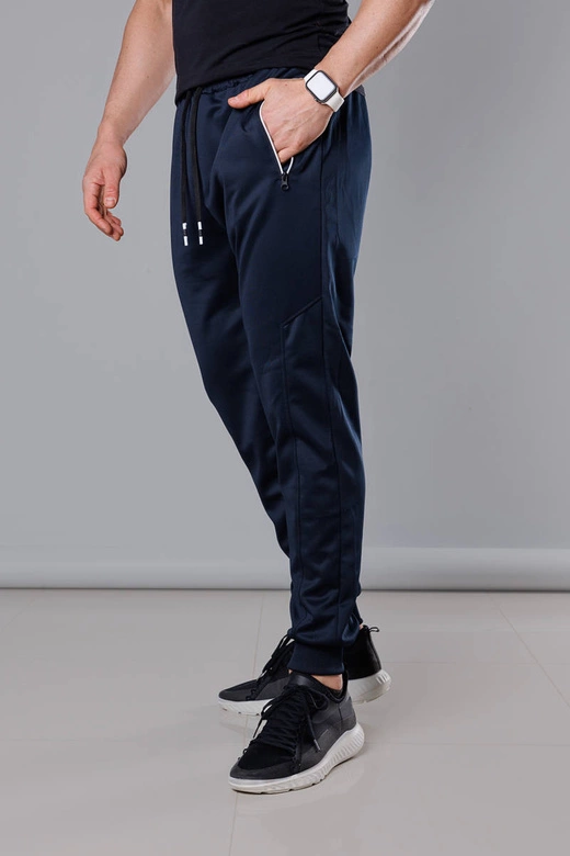 Męskie spodnie dresowe ze ściągaczami granatowe (8K167)