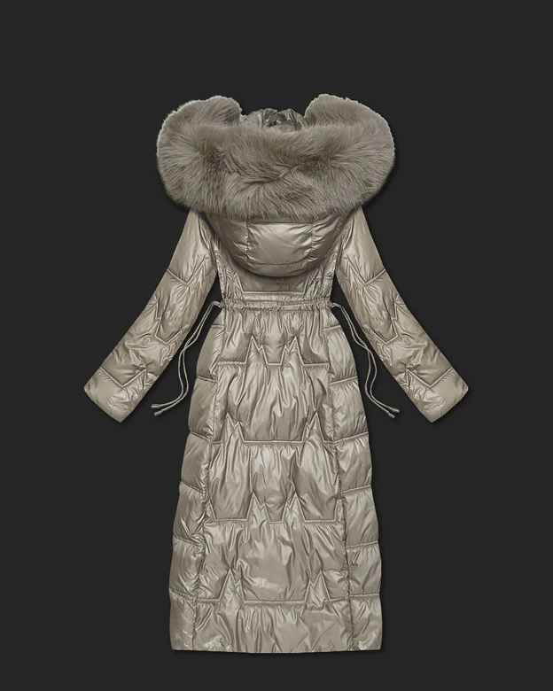 Długa pikowana damska kurtka zimowa beżowa (T2-2221#-62)