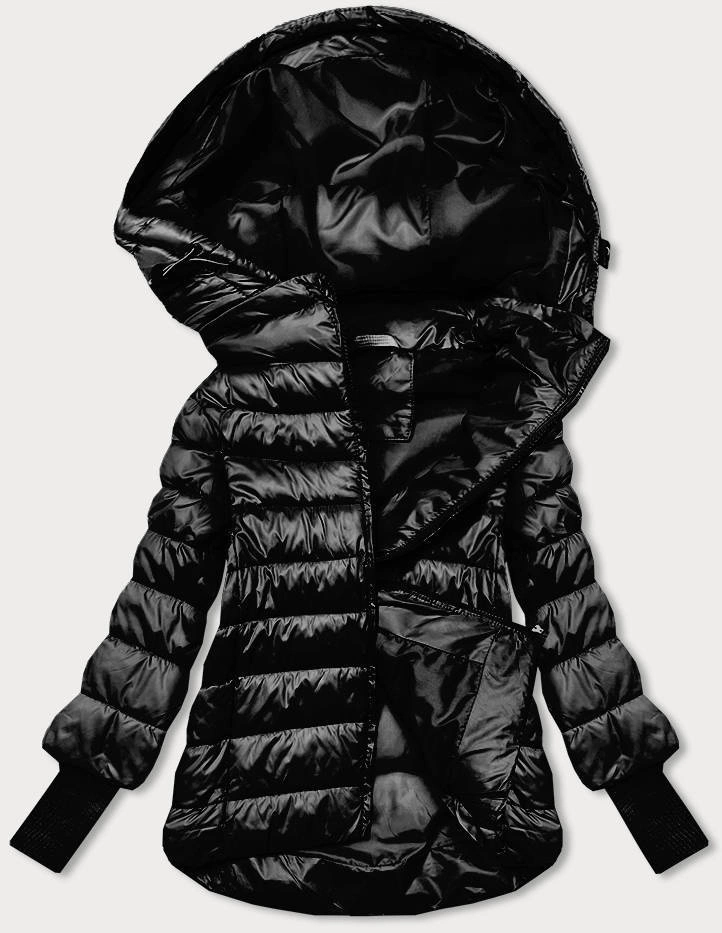 Krótka kurtka damska z dzianinowymi ściągaczami czarna (P22/P3-6636/P3-6023-1)